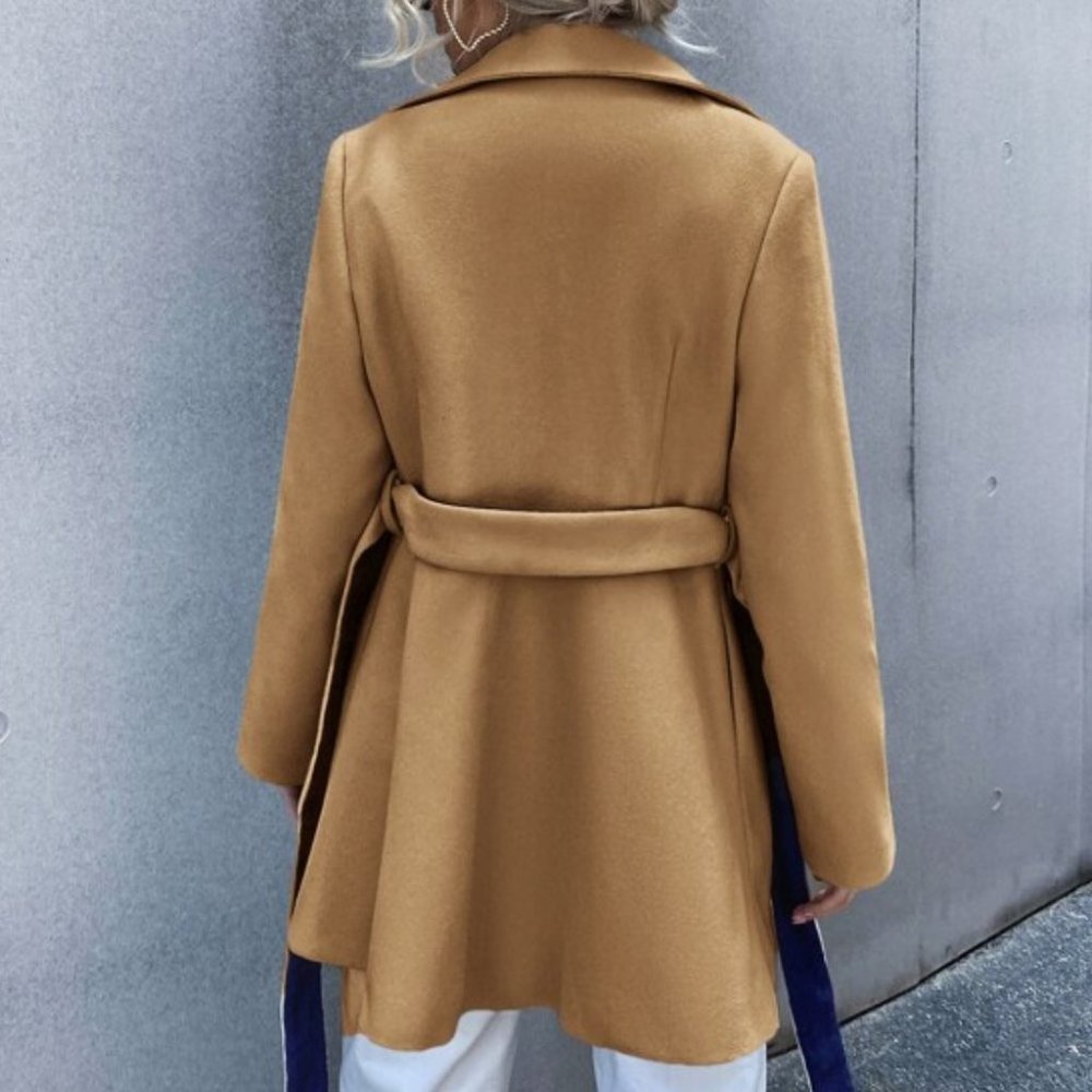 Business Classic Double Breasted Lapel Neck Belted - Picture 4 of 6